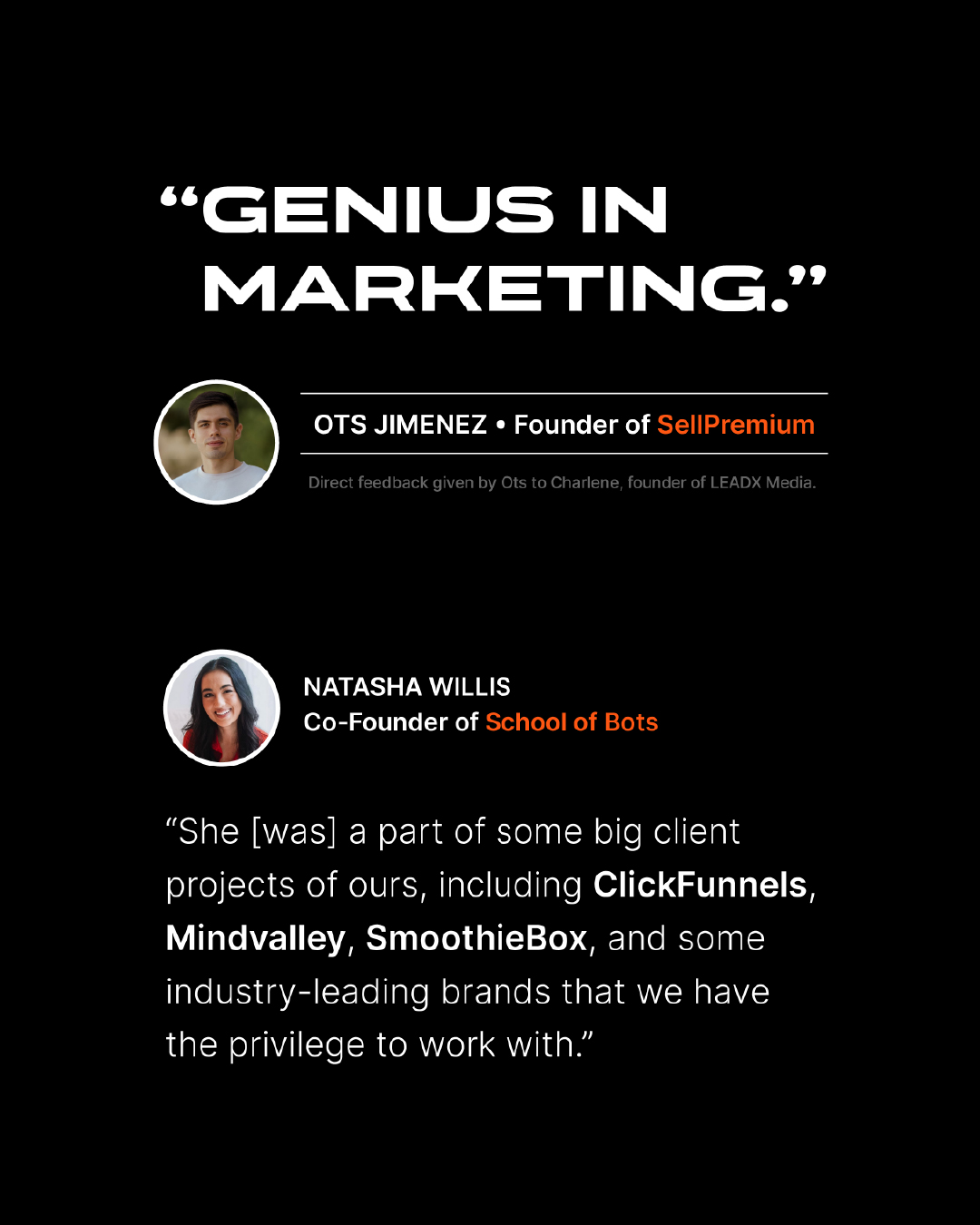 A black graphic containing marketing copy
